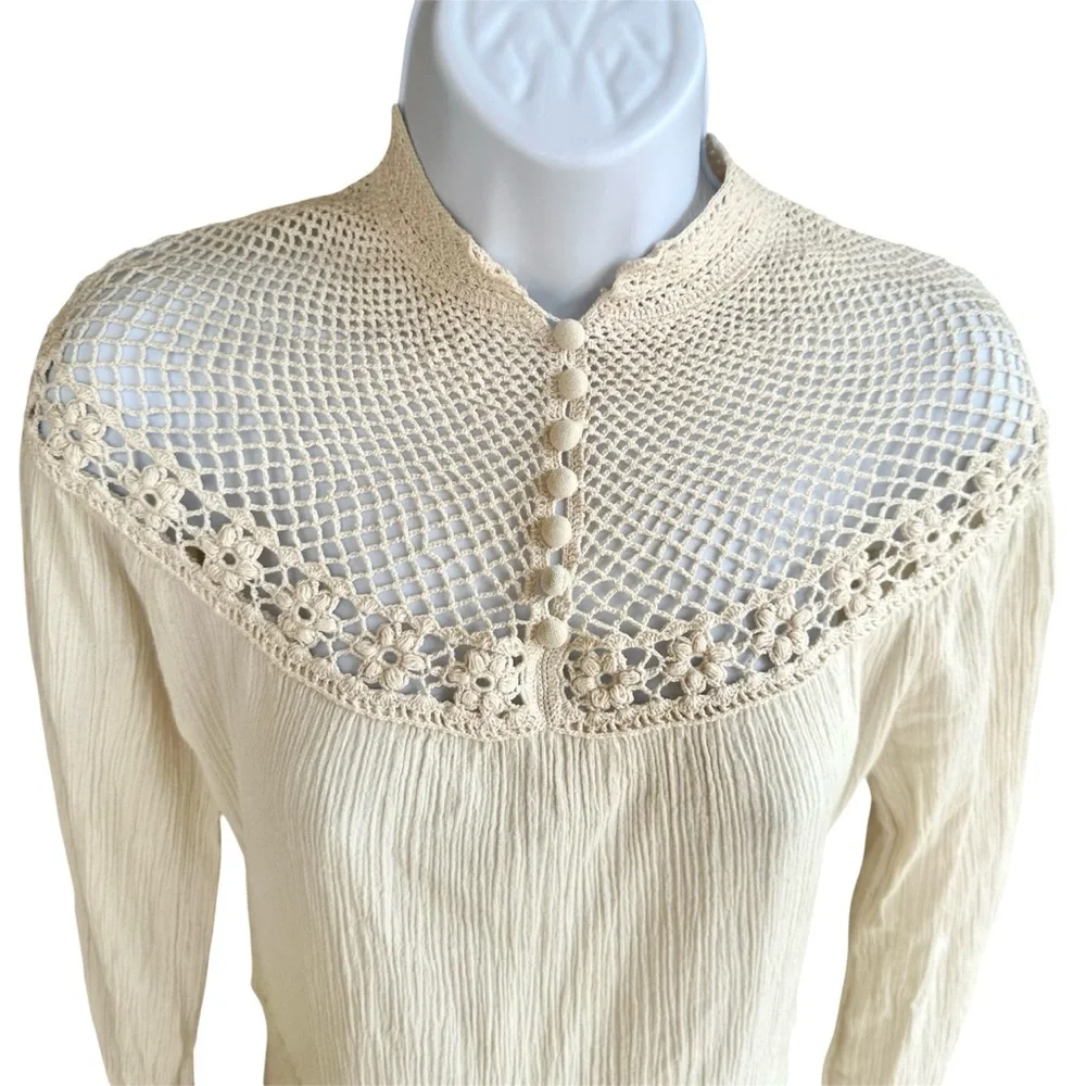 Balkan Antique Folk Crochet Cotton Dress - Picture 11 of 16